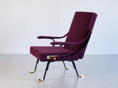 Ignazio Gardella Ignazio Gardella Digamma Armchair in Purple Dedar Fabric and Brass