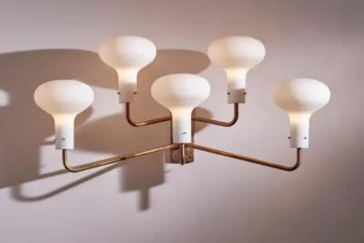 Ignazio Gardella Ignazio Gardella pair of Lp12 brass and glass wall lights for Azucena Italy 1959