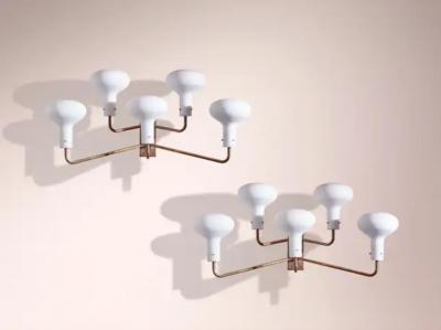 Ignazio Gardella Ignazio Gardella pair of Lp12 brass and glass wall lights for Azucena Italy 1959