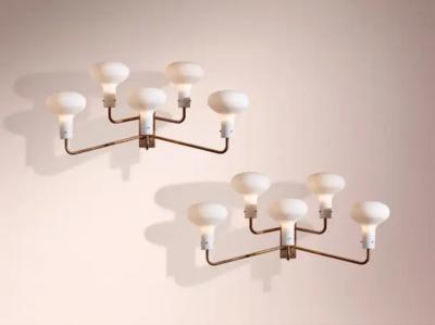 Ignazio Gardella Ignazio Gardella pair of Lp12 brass and glass wall lights for Azucena Italy 1959