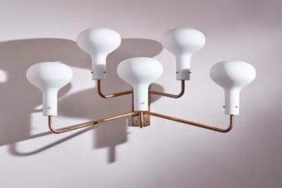 Ignazio Gardella Ignazio Gardella pair of Lp12 brass and glass wall lights for Azucena Italy 1959