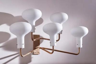 Ignazio Gardella Ignazio Gardella pair of Lp12 brass and glass wall lights for Azucena Italy 1959