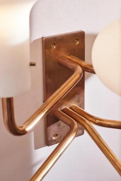 Ignazio Gardella Ignazio Gardella pair of Lp12 brass and glass wall lights for Azucena Italy 1959