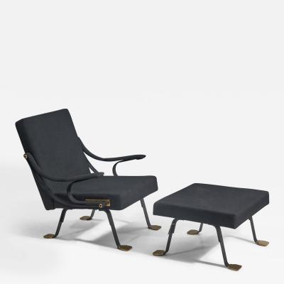 Ignazio Gardella Lounge Chair and Ottoman in Brass for Gavina Italy 1957