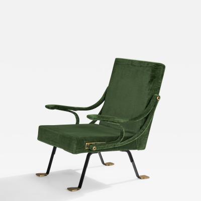 Ignazio Gardella Lounge Chair with Brass Metal and Velvet Italy 1957
