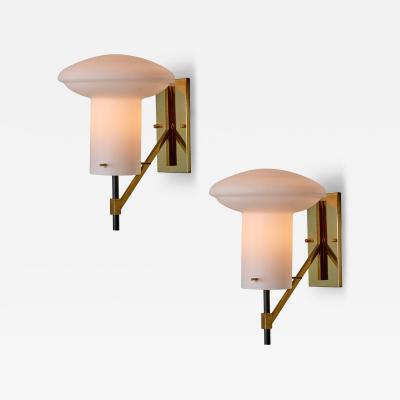 Ignazio Gardella Pair of 1970s Sculptural Glass and Brass Sconces Attributed to Ignazio Gardella