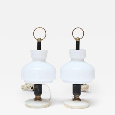 Ignazio Gardella Petite Vintage Italian Brass and Marble Bedside Lamps After Ignazio Gardella