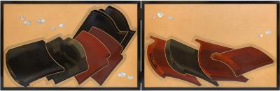 Ikeda Kiichi Lacquer Folding Screen with Roof Tiles 1952