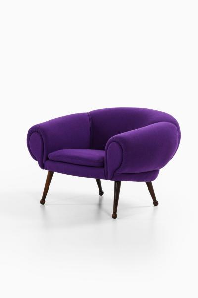 Illum Wikkels Easy Chair in Rosewood with Upholstered Kvadrat Fabric by Illum Wikkels 1950s