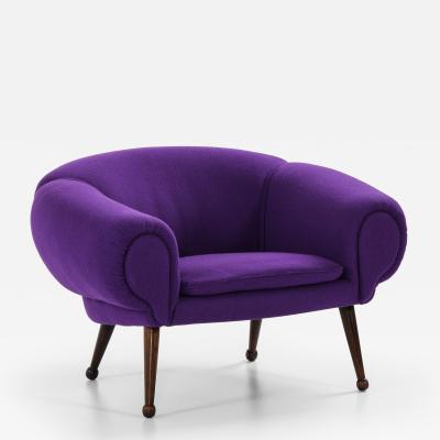 Illum Wikkels Easy Chair in Rosewood with Upholstered Kvadrat Fabric by Illum Wikkels 1950s