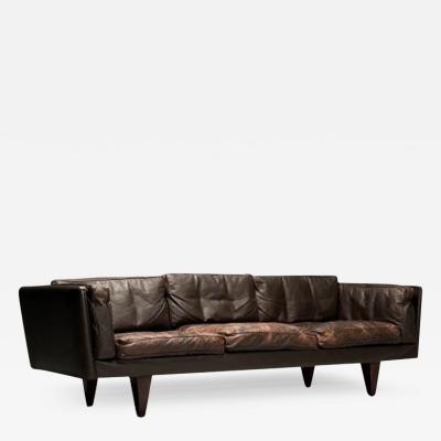 Illum Wikkels Illum Wikkels Danish Mid Century Modern Sofa Distressed Brown Leather 1960s