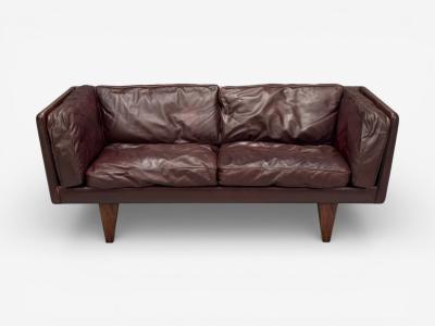 Illum Wikkels Illum Wikkels Settee Brown Leather Rosewood Denmark 1960s