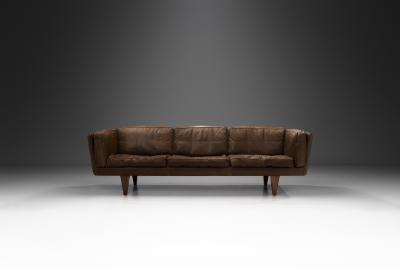 Illum Wikkels Illum Wikkels V11 Brown Leather Sofa for Holger Christiansen Denmark 1960s