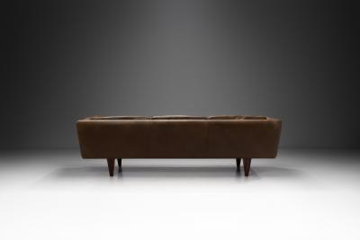 Illum Wikkels Illum Wikkels V11 Brown Leather Sofa for Holger Christiansen Denmark 1960s