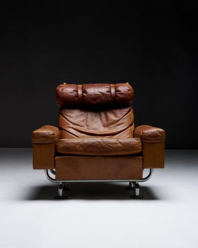 Illum Wikkels Leather Lounge Chair by Illum Wikkelso for Ryesberg Denmark c 1960