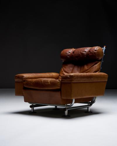 Illum Wikkels Leather Lounge Chair by Illum Wikkelso for Ryesberg Denmark c 1960