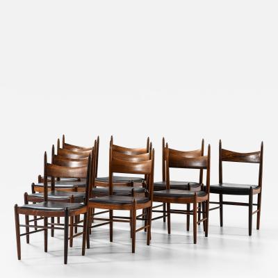 Illum Wikkels Rare Set of Ten Dining Chairs in Leather and Rosewood by Illum Wikkels 1950s