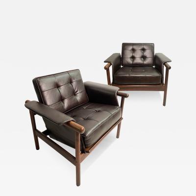 Illum Wikkelso Illum Wikkels Wiki Lounge Chairs in Rosewood and Espresso Leather Pair