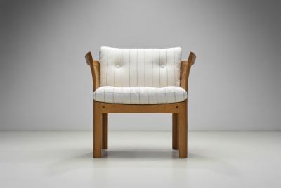 Illum Wikkelso Pair of Plexus Oak and Cane Easy Chairs by Illum Wikkels Denmark circa 1970s