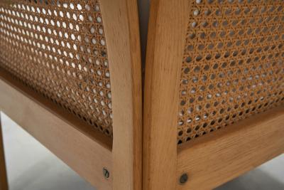 Illum Wikkelso Pair of Plexus Oak and Cane Easy Chairs by Illum Wikkels Denmark circa 1970s