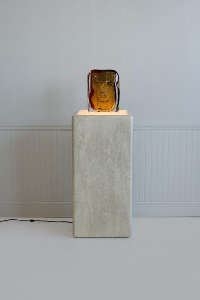 Illuminating Faux Travertine Pedestal