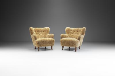 Ilmari Lappalainen Laila Armchairs in Sheepskin by Ilmari Lappalainen for Asko Finland 1950s
