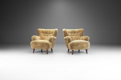 Ilmari Lappalainen Laila Armchairs in Sheepskin by Ilmari Lappalainen for Asko Finland 1950s