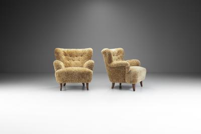 Ilmari Lappalainen Laila Armchairs in Sheepskin by Ilmari Lappalainen for Asko Finland 1950s