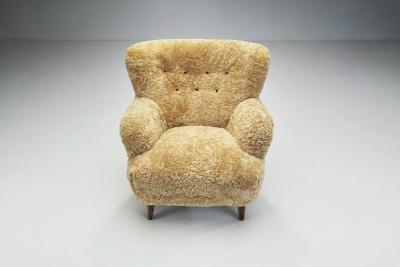 Ilmari Lappalainen Laila Armchairs in Sheepskin by Ilmari Lappalainen for Asko Finland 1950s
