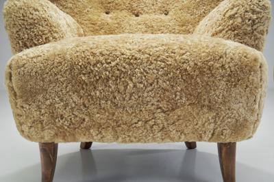 Ilmari Lappalainen Laila Armchairs in Sheepskin by Ilmari Lappalainen for Asko Finland 1950s