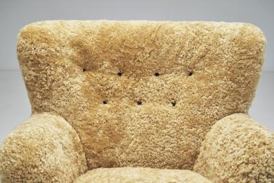 Ilmari Lappalainen Laila Armchairs in Sheepskin by Ilmari Lappalainen for Asko Finland 1950s