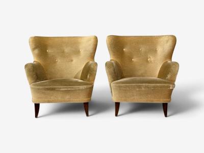 Ilmari Lappalainen Lounge Chairs Beech Velvet Finland 1950s