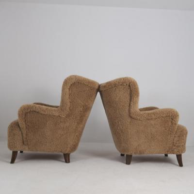 Ilmari Lappalainen Pair Of Ilmari Lappalainen Laila Arm Chairs 238 in Maple Sheepskin Asko 1940s