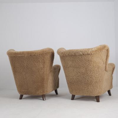 Ilmari Lappalainen Pair Of Ilmari Lappalainen Laila Arm Chairs 238 in Maple Sheepskin Asko 1940s