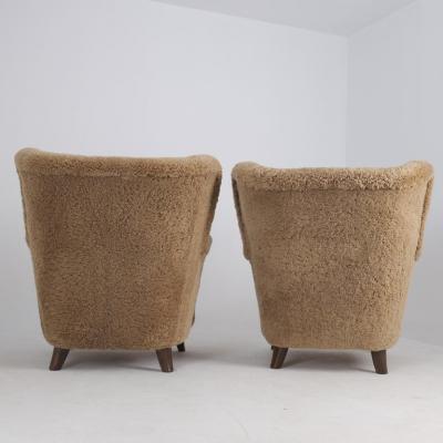 Ilmari Lappalainen Pair Of Ilmari Lappalainen Laila Arm Chairs 238 in Maple Sheepskin Asko 1940s