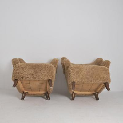 Ilmari Lappalainen Pair Of Ilmari Lappalainen Laila Arm Chairs 238 in Maple Sheepskin Asko 1940s