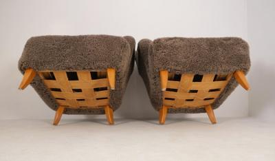 Ilmari Lappalainen Pair Of Ilmari Lappalainen Laila Armchairs Model 238 in Sheepskin Asko 1940s