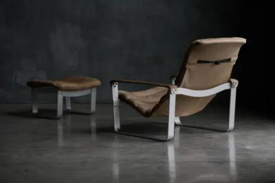 Ilmari Lappalainen Pulkka Lounge Chair with Ottoman by Ilmari Lappalainen for Asko Finland 1960s
