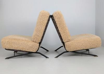 Ilmari Tapiovaara Pair of Commissioned Ilmari Tapiovaara Lounge Chairs Sheepskin Merivaara 1950s