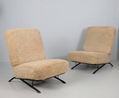 Ilmari Tapiovaara Pair of Commissioned Ilmari Tapiovaara Lounge Chairs Sheepskin Merivaara 1950s