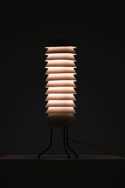 Ilmari Tapiovaara White Metal and Brass Table Lamp by Ilmari Tapiovaara 1955