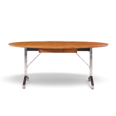 Imperial Mid Century Oval Walnut and Chrome Desk