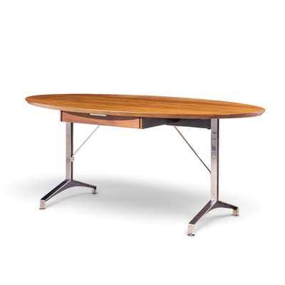 Imperial Mid Century Oval Walnut and Chrome Desk
