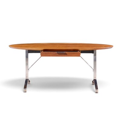 Imperial Mid Century Oval Walnut and Chrome Desk