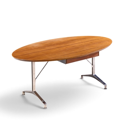 Imperial Mid Century Oval Walnut and Chrome Desk