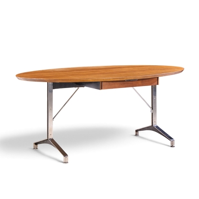 Imperial Mid Century Oval Walnut and Chrome Desk