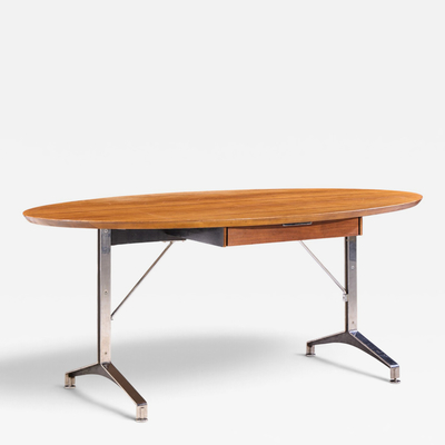 Imperial Mid Century Oval Walnut and Chrome Desk