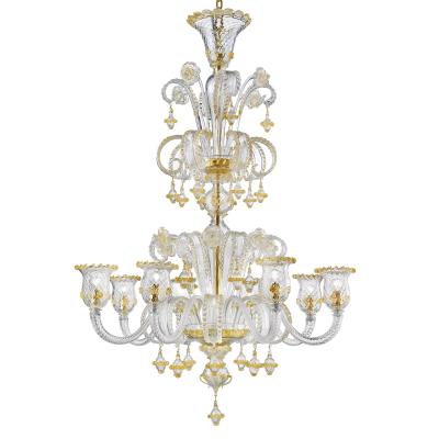 Imperial Venetian Rigadin Murano Glass Chandelier With Gold Trimming