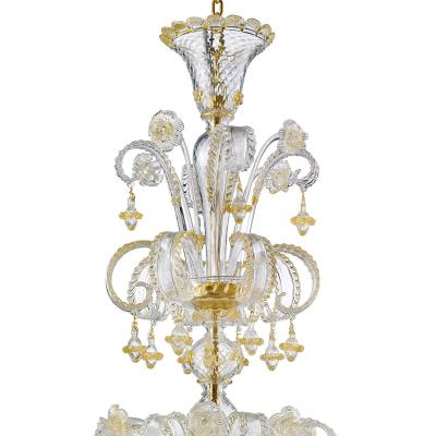 Imperial Venetian Rigadin Murano Glass Chandelier With Gold Trimming