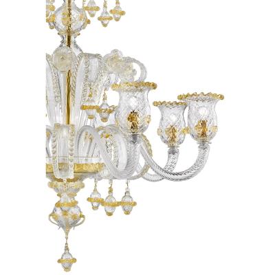 Imperial Venetian Rigadin Murano Glass Chandelier With Gold Trimming
